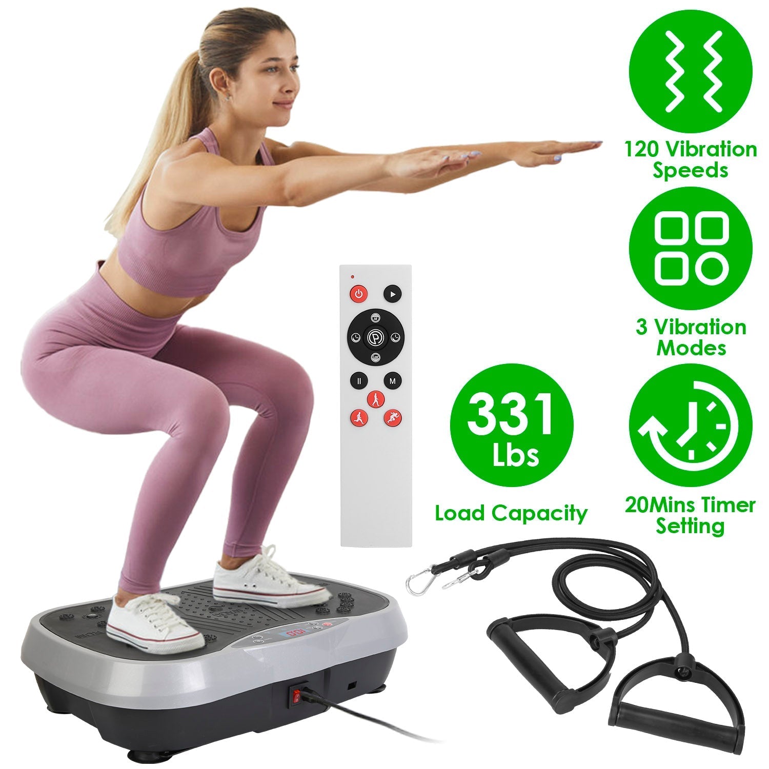 Vibration Exercise Machine With Resistant Bands & Remote Control