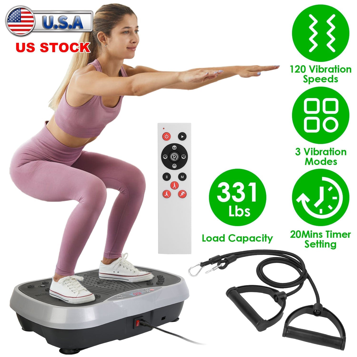 Vibration Exercise Machine With Resistant Bands & Remote Control
