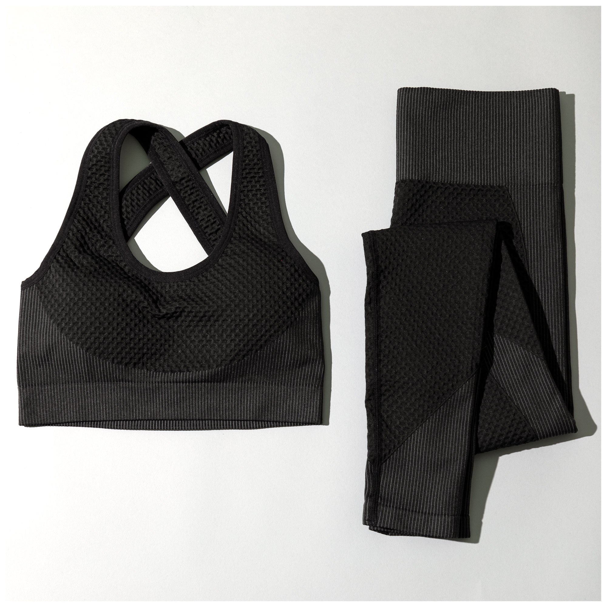 Textured Leggings & Sports Bra Set – Women’s Workout Activewear