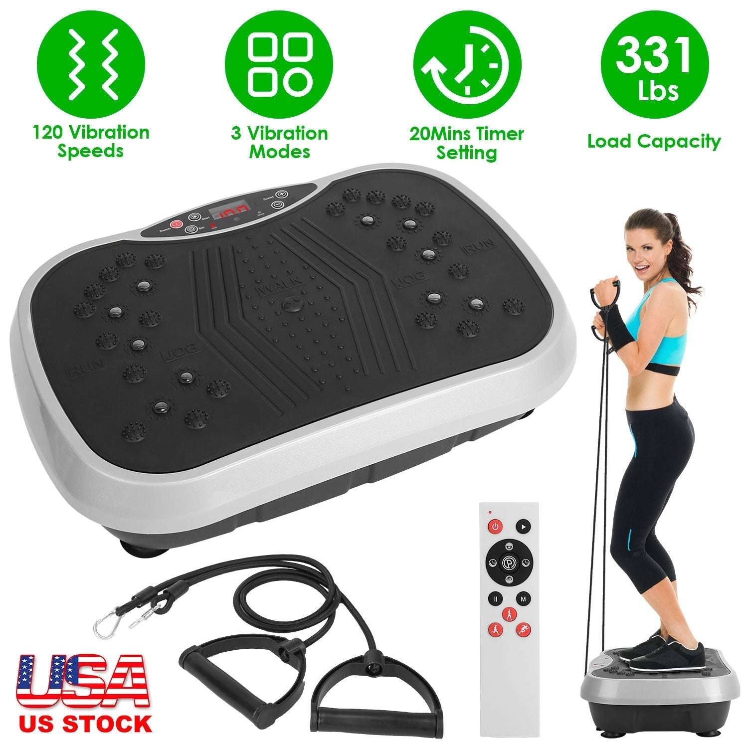 Vibration Exercise Machine With Resistant Bands & Remote Control